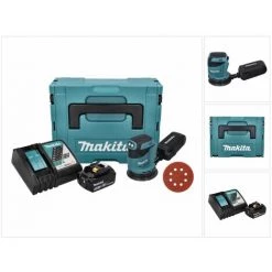 Makita DBO 180 RT1J Ponceuse Excentrique Sans Fil 18 V - 125 Mm + 1x Batterie 5,0 Ah + Chargeur + 50x Papiers Abrasifs K 320 + Makpac