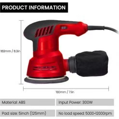 ASUPERMALL 300W Ponceuse Excentrique électrique à Main 5 Pouces 125mm Plaque De Ponçage Ponceuse électrique Pour Le Traitement Du Bois, Meubles, Voitures, Machine à Polir Avec Boîte à Poussière Régulation à 6 Vitesses, Rouge -Ponceuse et polisseuse Soldes 68312383 2