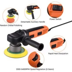 ASUPERMALL Kit De Polissage électrique Orbital De 6 Pouces Pour Voiture 840W Auto Buffer 2000-6400RPM Machine à Polir à Vitesse Variable Avec Poignée Auxiliaire éponge De Laine Outil Rotatif, Noir Et Orange -Ponceuse et polisseuse Soldes 68312492 4