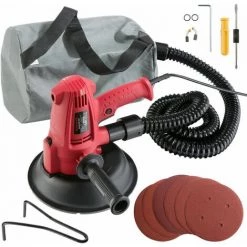 AREBOS Ponceuse Murale Pour Placo & Platre | 710W | Six Vitesses Réglables | Avec Aspiration Et 18 Pads De Ponçage | 1500-3000 Rpm - Rouge