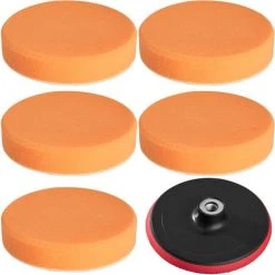 TECTAKE 5 éponges Et 1 Disque De Polissage Auto 150 Mm Pour Polisseuse Rotative - Orange